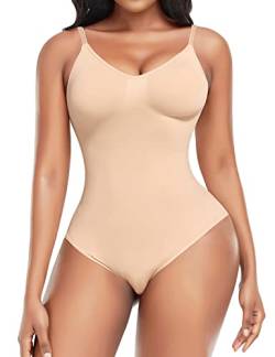 Werkiss Shapewear Body für Frauen Bauchkontrolle Body Shaper Sculpting Bodysuit Slimming Leotard Jumpsuit Tops Verstellbare Träger, #3 Beige-Tanga, 48 von Werkiss