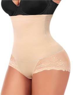 Werkiss Shapewear Damen Bauchweg Unterhose Spitze Miederhose Hohe Taille Miederslip Figurformende Unterwäsche Bauchkontrolle Miederpant(#1 Beige, 3XL) von Werkiss