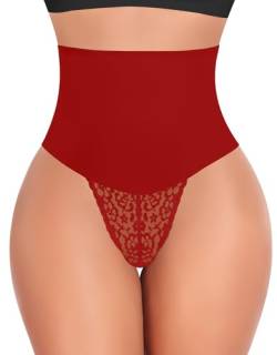 Werkiss Shapewear Damen Bauchweg Unterhose Spitze String Tanga Slip Miederhose Miederslip Figurformende Shaping Unterwäsche Miederpants Unterbauch Kontrolle Body Shaper(#1 Rot, S) von Werkiss