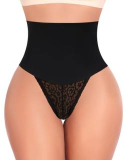 Werkiss Shapewear Damen Bauchweg Unterhose Spitze String Tanga Slip Miederhose Miederslip Figurformende Shaping Unterwäsche Miederpants Unterbauch Kontrolle Body Shaper(#1 Schwarz, 2XL) von Werkiss