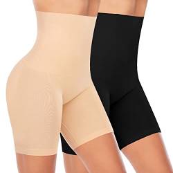 Werkiss Shapewear Shorts für Frauen Bauchkontrolle Body Shaper Höschen Hohe Taille Bauchkontrolle Höschen Nahtlos Slimming Shaping Unterwäsche, #2 Schwarz + Beige (mittlere Kontrolle), 48 von Werkiss