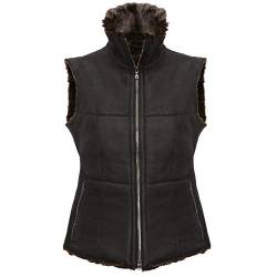 Werner Christ ® Damen Lammfellweste HORSE – Weste aus echtem Lammfell, Fell, vielseitige warme Fellweste auch als Reitweste, Outdoorweste & Winterweste geeignet, in schwarz mit brauner Wolle, Gr. 44 von Werner Christ