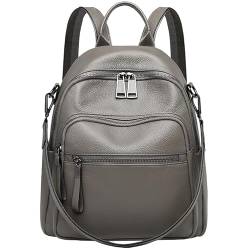 Wesccimo Echtes Leder Rucksack Geldbörse Für Frauen Echtes Weiches Leder Reise Convertible Laptop Umhängetasche, GRAU, Medium, modisch von Wesccimo