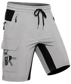 Wespornow Kurze Hose Herren Shorts Sommer mit 5 Taschen Stretch Leichte Cargo Sporthose Arbeitshosen Männer Kurz Wanderhose Bermuda Jogginghose Chino MTB Cargohose Gym Leinen(Hellgrau, L) von Wespornow