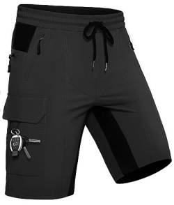 Wespornow Kurze Hose Herren Shorts Sommer mit 5 Taschen Stretch Leichte Cargo Sporthose Arbeitshosen Männer Kurz Wanderhose Bermuda Jogginghose Chino MTB Cargohose Gym Leinen(Schwarz, 3XL) von Wespornow