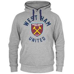 West Ham United FC - Herren Fleece-Kapuzenpullover mit Grafik-Print - Offizielles Merchandise - Geschenk für Fußballfans - Grau - 2XL von West Ham United FC