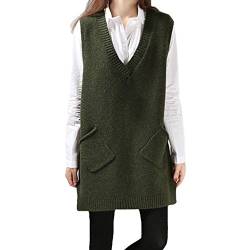 West See Damen Pullunder V-Ausschnitt Sweater Vest für Freizeit Strickweste ohne Ärmel Strickjacke (One Size, Grün) von West See