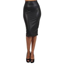 West See Frauen Rock Bleistift Bleistiftrock High Waist Bodycon Elastisches Taillenband Midi Rock (L, Schwarz) von West See