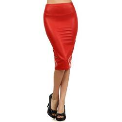 West See Frauen Rock Bleistift Bleistiftrock High Waist Bodycon Elastisches Taillenband Midi Rock (XL, Rot) von West See