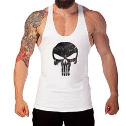 West See Herr Mann Tops Tank Tankshirt Vintage Skull Totenkopf T-Shirt Weste Muscleshirt Print (EU L, Weiß) von West See