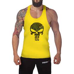 West See Herr Mann Tops Tank Tankshirt Vintage Skull Totenkopf T-Shirt Weste Muscleshirt Print (EU XL, Hellgelb) von West See