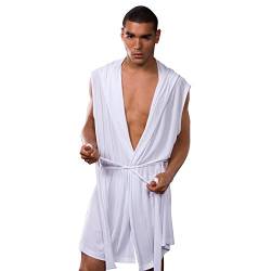 West See Herren Ärmellos Reizvolle Bademäntel Schlafanzug mit Kapuze Nachtwäsche Baderobe (DE L(Herstellergrößer XL), Weiß) von West See