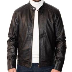 West clever Men's Basic Real Leather Jacket in Various Designs Antique Brass Zipper on Front Black Extra Large von West clever