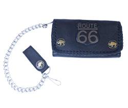 Westernwear-Shop - Biker- & Trucker-Geldbörse Route 66 schwarz Biker Trucker Ledergeldbörse mit Kette Wallet Geldbeutel Portemonnaie Brieftasche von Westernwear-Shop