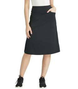 Westkun Damen Activewear Wanderröcke mit Innenhose Hoher Taille Skort mit Tasche Knielange Lässiger Reiserock Arbeitsrock Für Sport Golf Tennis Laufen Wandern Sportunterricht(Schwarz M) von Westkun