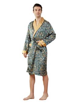 Westkun Herren Morgenmantel Kimono Bademantel Satin Lang Nachtwäsche Robe Strickjacke Japanische Pyjamas Nachtwäsche V Ausschnitt mit Taschen und Gürtel(Paisley,M) von Westkun