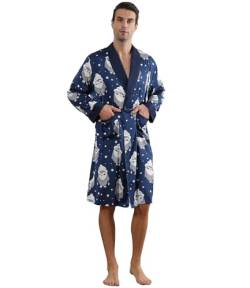 Westkun Kimono Herren Japanisch Morgenmantel Lang Leichter Langarm Satin Bademantel Robe mit Gürtel für Spa Nachtwäsche(Eule,XXL) von Westkun