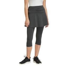 Westkun Laufhose mit Rock Damen Hoher Taille Tennisrock mit Hose Laufskort Capris Yoga Outfit Hockey Laufhose mit Röcke 2-in-1 Grau-Geraffte Taille M von Westkun