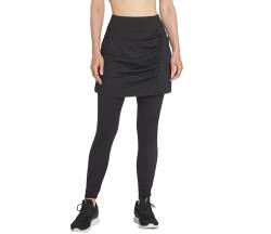 Westkun Leggings mit Rock Damen Knöchelläng Tennisrock mit Taschen und Hose Laufhose Tennishose Lang Golf Yoga Outfit Rockhose 2-in-1 Schwarz-Gerafft L von Westkun