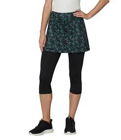 Westkun Leggings mit Rock Damen Sport Tennisrock mit Hose Lauf Yoga Tanzkleidung Fitness Workout Skort Caprihose 3/4 Wanderrock Outfit 2 in 1 Blatt L von Westkun