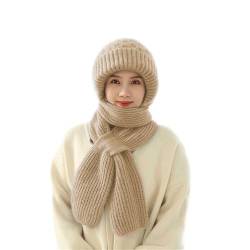 Wetoothi Kapuzenschal Damen,Integrierter Gehörschutz Winddichte Mütze Schal,Kapuzenschal für Frauen Winter,2 in 1 Maskenschal Strickmütze,Ear Protection Windproof Cap Frauen von Wetoothi