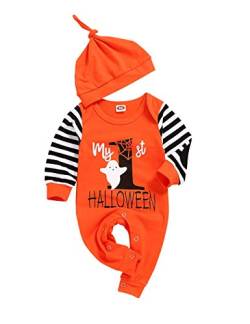 Wexuua Halloween Baby Boy Girl Outfit Mein erster Halloween Kürbis Hoodie Strampler Body Einteiliger Overall von Wexuua