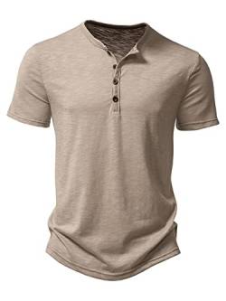 Lockeres Kurzarm-Henley-T-Shirt für Herren Khaki XXL von Weyalir