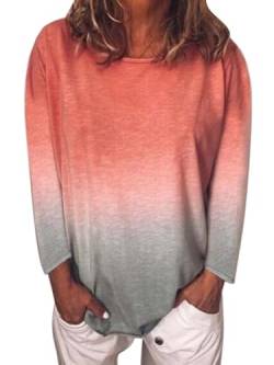 Regenbogen-Ombre-Print-T-Shirt mit rundem Ausschnitt langärmlig für Damen Frauen Junge Damen Damen. Ideal für Freizeit Alltag Outdoor Partys und Clubs. Rosa 4XL von Weyalir