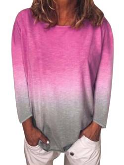 Regenbogen-Ombre-Print-T-Shirt mit rundem Ausschnitt langärmlig für Damen Frauen Junge Damen Damen. Ideal für Freizeit Alltag Outdoor Partys und Clubs. Rosarot 4XL von Weyalir