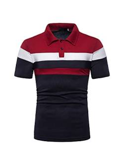 Weyalir Herren-Poloshirt mit Knöpfen, Reverskragen, lässige Bluse, kurzärmelig, bequemes T-Shirt für den Strand, rot, blau, XL von Weyalir