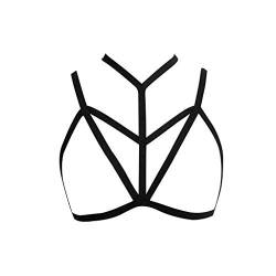 WhOpro Dessous Set Kleine Brüste elastischer BH-Verband Strappy- BH Bustier-Top für Frauen Damen Dessous Schritt Offen (Black, M) von WhOpro