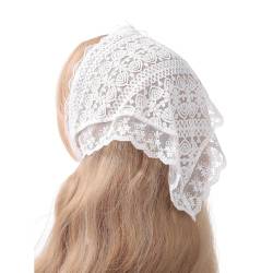 Haarbänder für Damen,Spitze Bandanas,Dekoratives Stirnband,Dreieck Kopftüchern,Kopftuch,Haar Schal,Haarschmuck Kopfbedeckung,Haar-Accessoires für Frauen und Mädchen,Weiß von Whakano