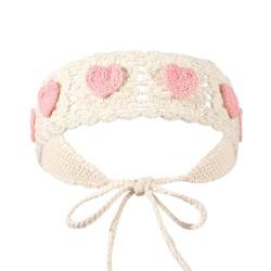 Strick Haarband,Boho-Stirnband,Blume Haarbänder,Damen Gestrickt Haarband,Sommer Bandana,Damen Haarschmuck,Kopfzubehör für Frauen und Mädchen,Termine,Party und Hochzeit,Rosa B von Whakano