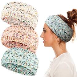 Whaline 3 Stück Konfetti Fuzzy Twist Strick Stirnbänder Winter Ohrenwärmer Gehäkelte Turban Kopf Wraps Elastisches Haarband Zubehör Haargummis Schals für Frauen Mädchen (Haferflocken rosa Minzegrün) von Whaline