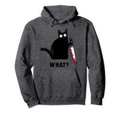 Cat What? Lustiges schwarzes Katzen-Hemd, mörderische Katze mit Messer Pullover Hoodie von What Murderous Cat Holding Knife Halloween Costume