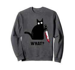 Cat What? Lustiges schwarzes Katzen-Hemd, mörderische Katze mit Messer Sweatshirt von What Murderous Cat Holding Knife Halloween Costume