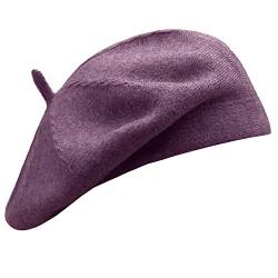 Wheebo Französische Baskenmütze, wendbar, einfarbig, Kaschmir-Baskenmütze, für Damen, Mädchen, Damen, Erwachsene, Violett (1), Einheitsgröße von Wheebo