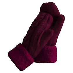 Whiteleopard Damen winter-handschuhe warm lining - cosy wool strick thick handschuhe fäustlinge in 9 farben freie größe braun von Whiteleopard