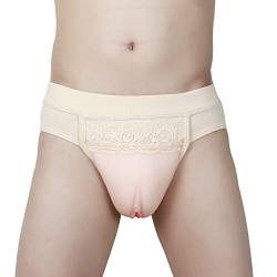 Whlucky Silikon Gaffel verstecken Höschen Briefs Formen Tanga Gefälschte Vagina Unterwäsche für Crossdresser Transgender,beige,m von Whlucky