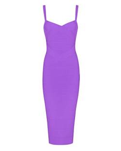 Whoinshop, knielanges figurbetontes Damen-Kleid aus Kunstseide mit Spaghettiträgern, Partykleid Gr. M , violett von Whoinshop