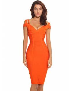 Whoinshop Damen Rayon V-Ausschnitt Figurbetontes Clubwear Partykleid Bodycon Kleider (M, Orange) von Whoinshop