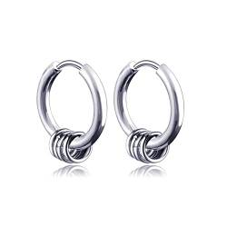 Creolen Ohrringe Silber, Ohrringe Edelstahl Männer mit Runden Anhängern Ohr Piercings 25mmx12mm von Whoiy