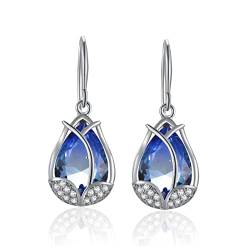 Ohrringe Blauer Stein, Damen Schmuckset Farbverlauf Rose Ohrringe Versilbert Ohrringe Hängend Zirkonia Hellblau Ohr Piercings Angelhaken von Whoiy