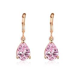 Ohrringe Hängend Rosa, Ohrringe Damen Nobel Einfacher Großer Tropfenförmiger Zirkon Rosegold Vergoldet Birnenform Ohr Piercings 29.5X8.8mm von Whoiy