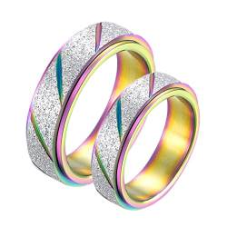 Ringe 6mm, Wedding Ring Women Edelstahl 2 Stück Mehrfarbig Rotierender Regenbogenring Matt Gravur Personalisiert von Whoiy