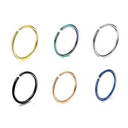 Septum Rings Rainbow, Nose Bones Studs for Women 6 Pack 0.8X6mm 316L Stainless Steel Polished and Fashion Style Tragus Piercing Jewelry for Women von Whoiy