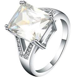 Silber Ringe Ehe, Cute Rings Silber Eheringe Smaragdform mit Weißem Zirkonia 62 (19.7) Verlobungsring für Frauen von Whoiy