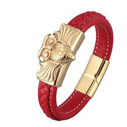 Whoiy Armband Leder Damen Dünn, Männer Geschenke Armband Gold Eule Lederarmband für Männer 16.5cm von Whoiy