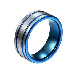 Whoiy Blau Versprechensring Matt, Männer Trauringe Verlobungsringe 8MM Rille Wolfram Ringe mit Gravur Größe 54 (17.2) von Whoiy