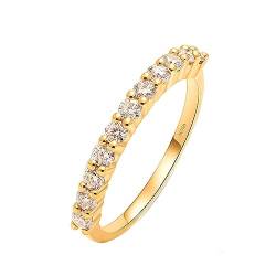 Whoiy Damen Hochzeitsringe Gold 585, Echtgold Eheringe Stapelbar 0.03ct Moissanit Halbe Ewigkeit Hochzeit Trauringe Echt Gelbgold 14 Karat Ringe für Frauen Größe 67 (21.3) von Whoiy